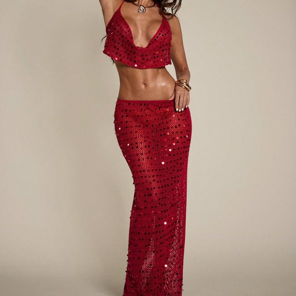Red Sexy Women's Elegant Openwork Slip Dress